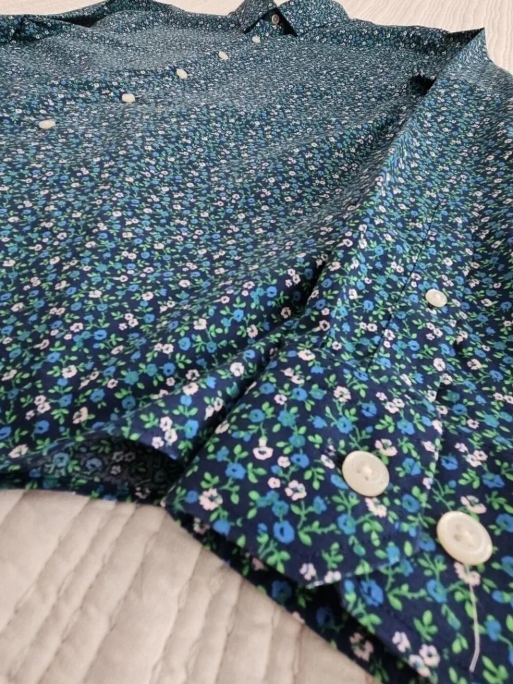 Banana Republic Shirt Men's L Large Blue Green Floral AOP Untucked‎ Slim Fit EUC